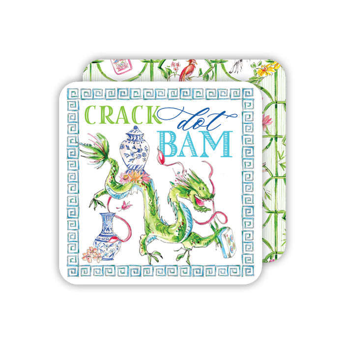 CRACK DOT BAM MAHJONG DRAGON BLUE SQUARE COASTERS-20 REVERSIBLE
