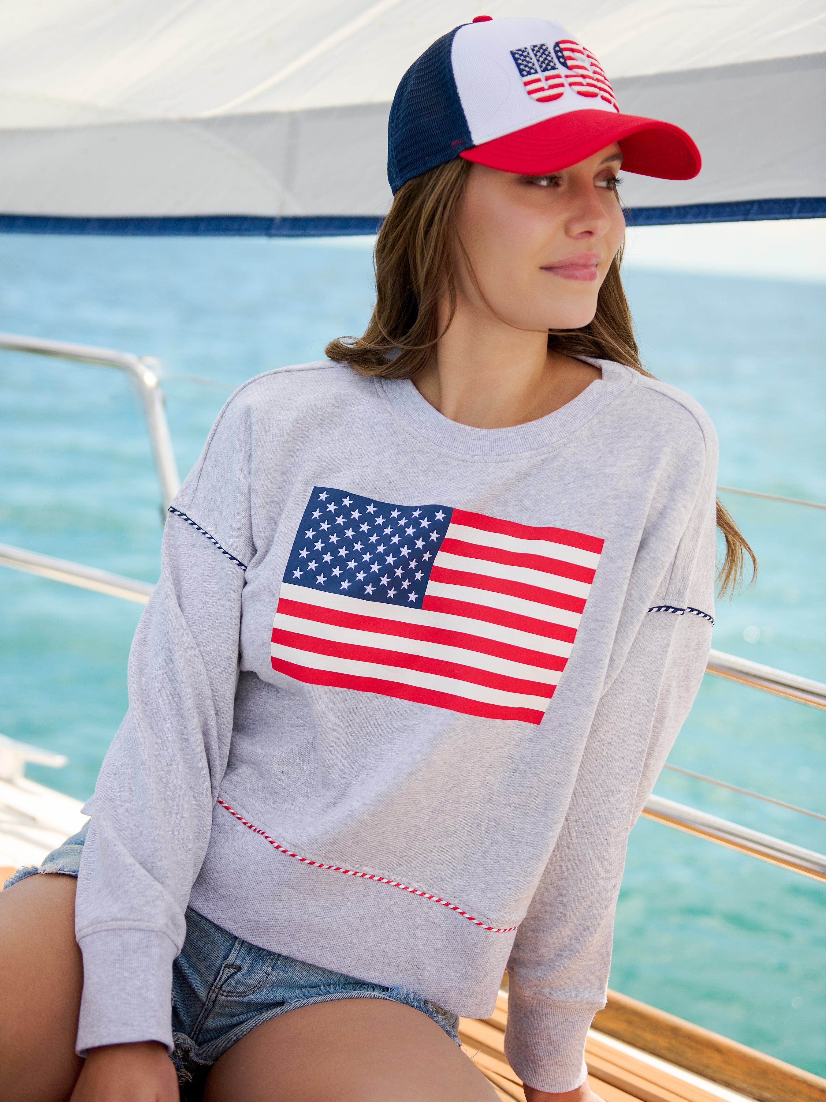 American Flag Mesh Sweatshirt - Large