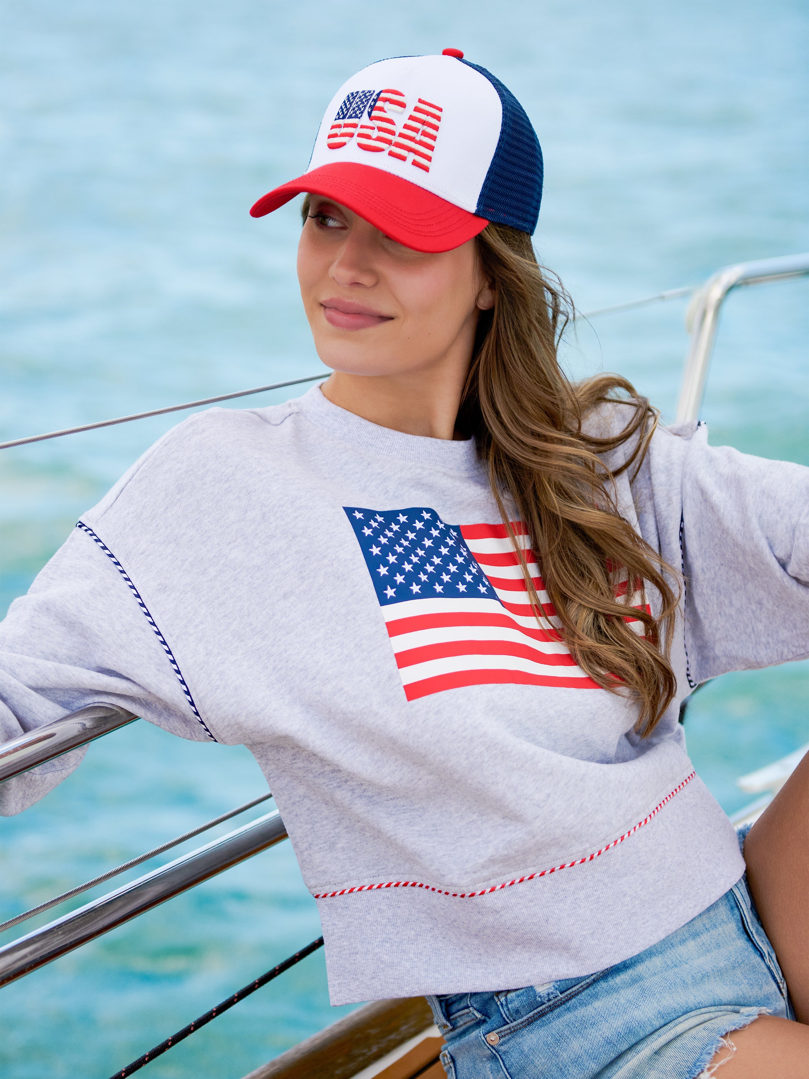 American Flag Mesh Sweatshirt - Large