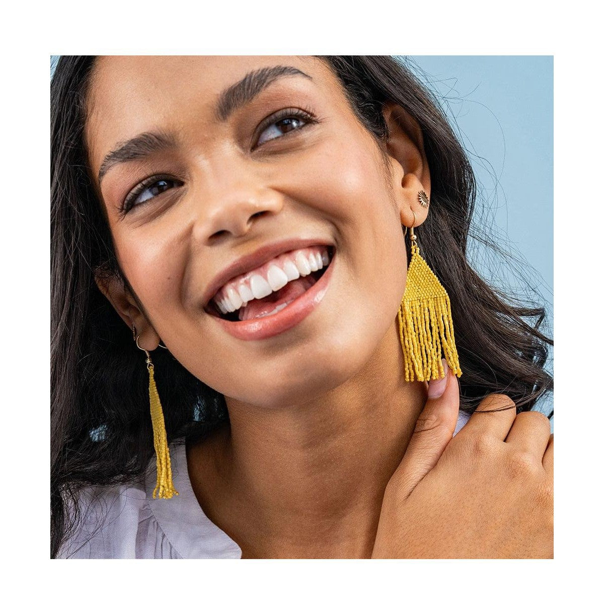 Lexie Solid Beaded Fringe Earrings Lemon