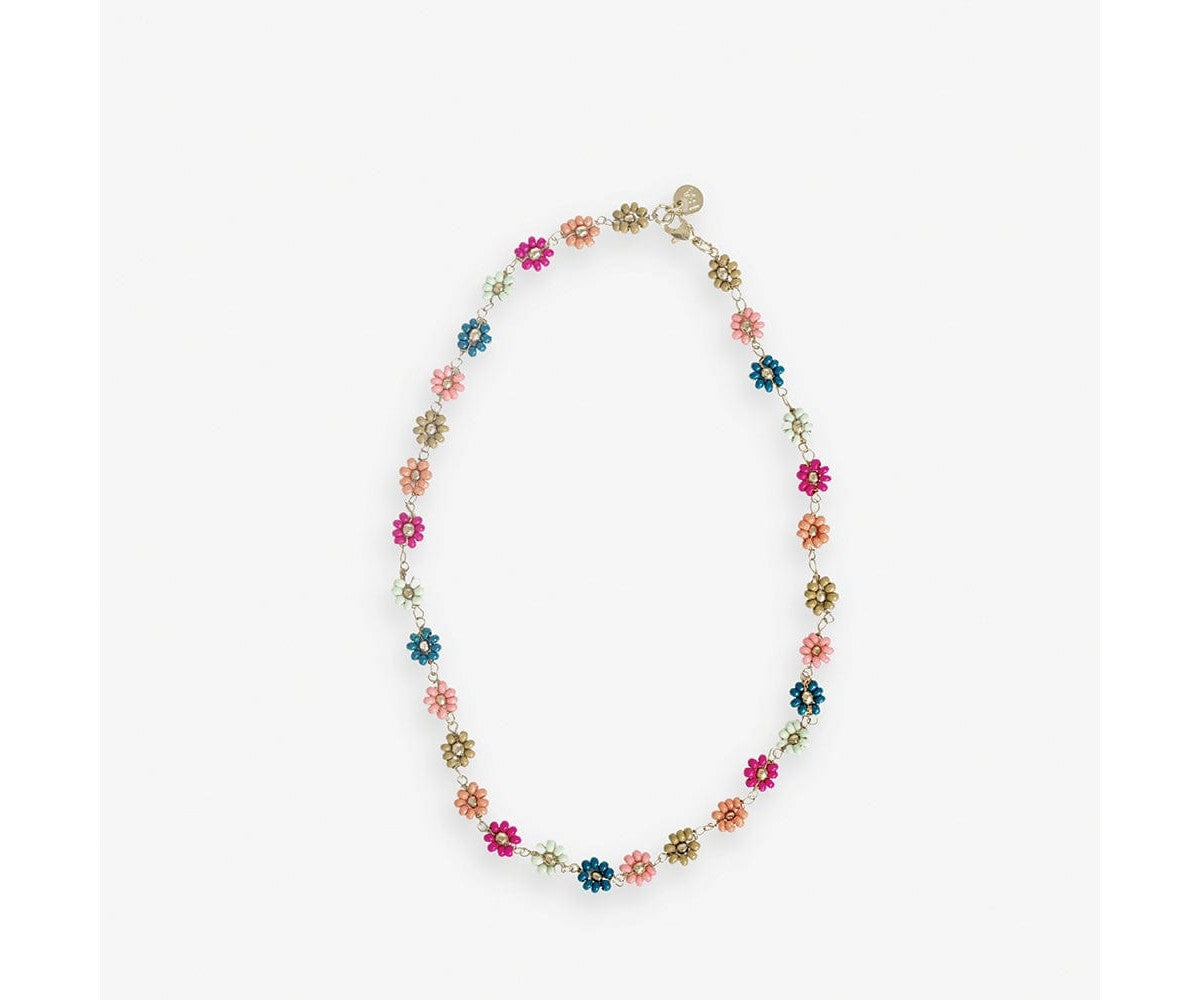 Amanda Multi Color Flowers Beaded Necklace Rainbow