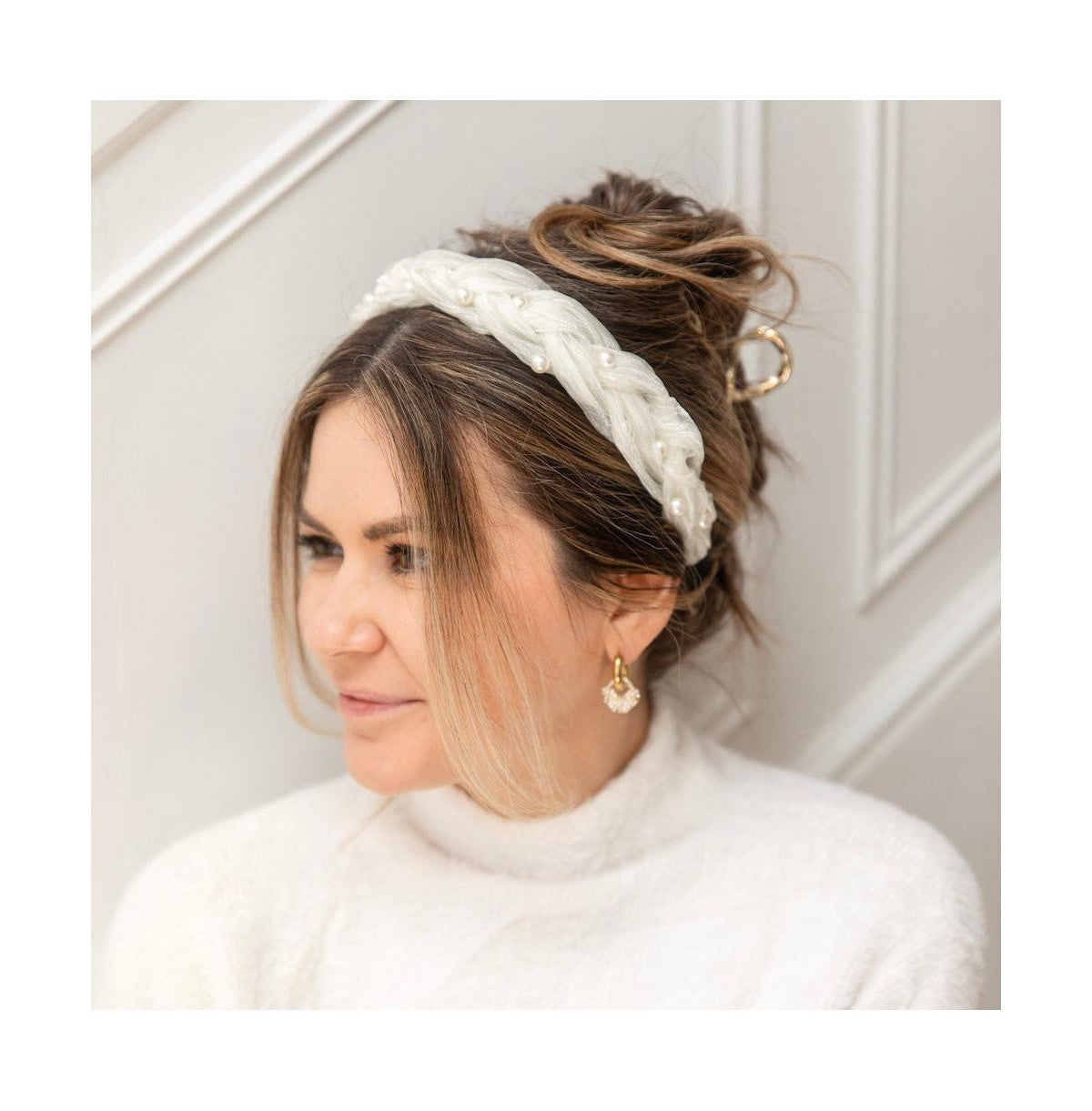 BLUSHING BRAID HEADBAND-SHIMMERY WHITE PEARL