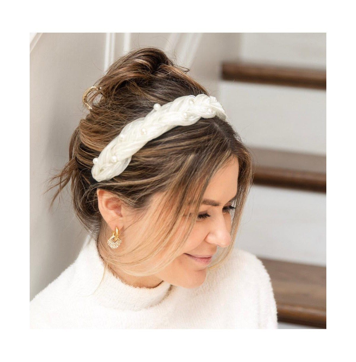 BLUSHING BRAID HEADBAND-SHIMMERY WHITE PEARL