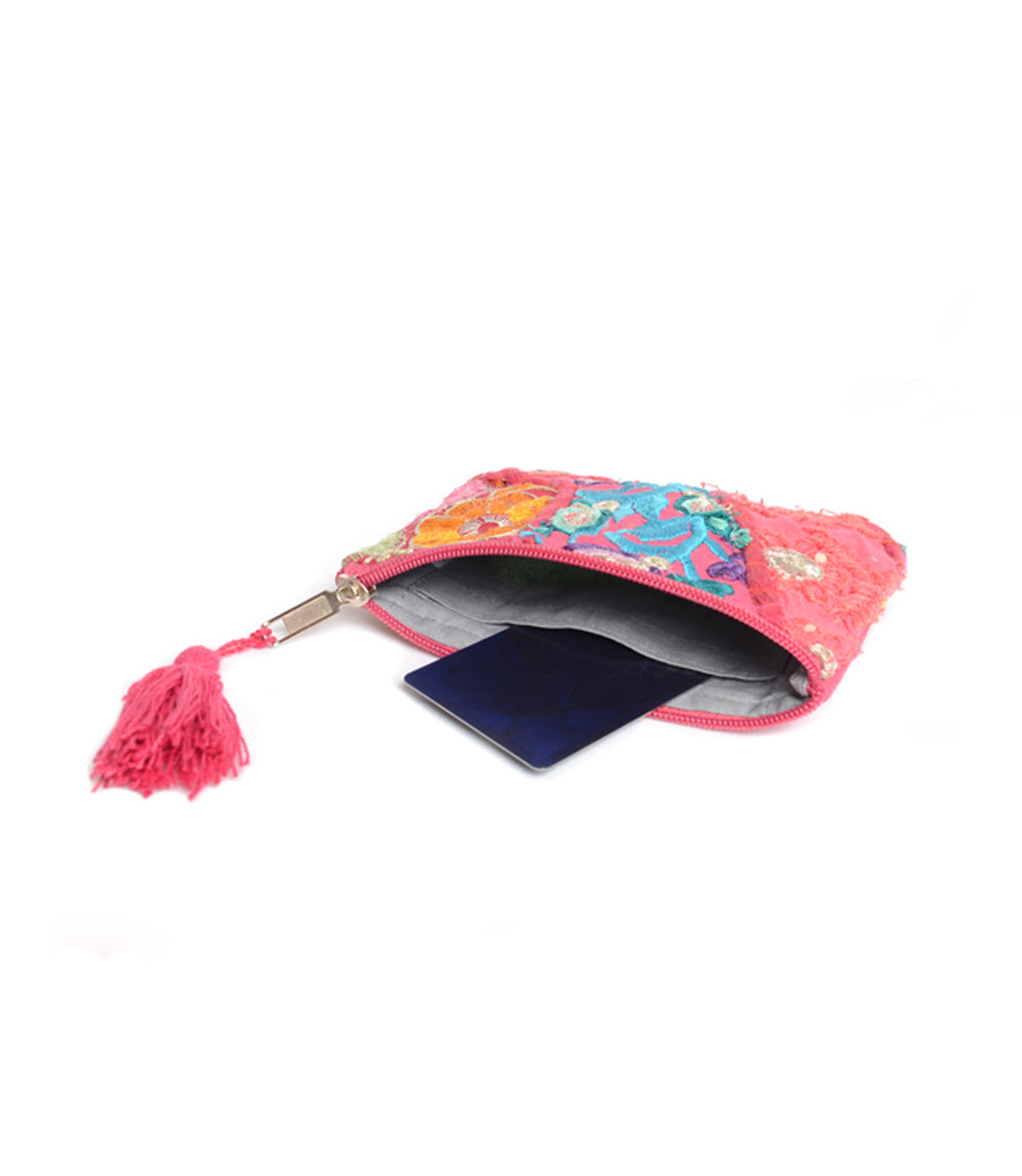 COLOR SPLASH EMBROIDERED COIN PURSE ASSORTED COLORS