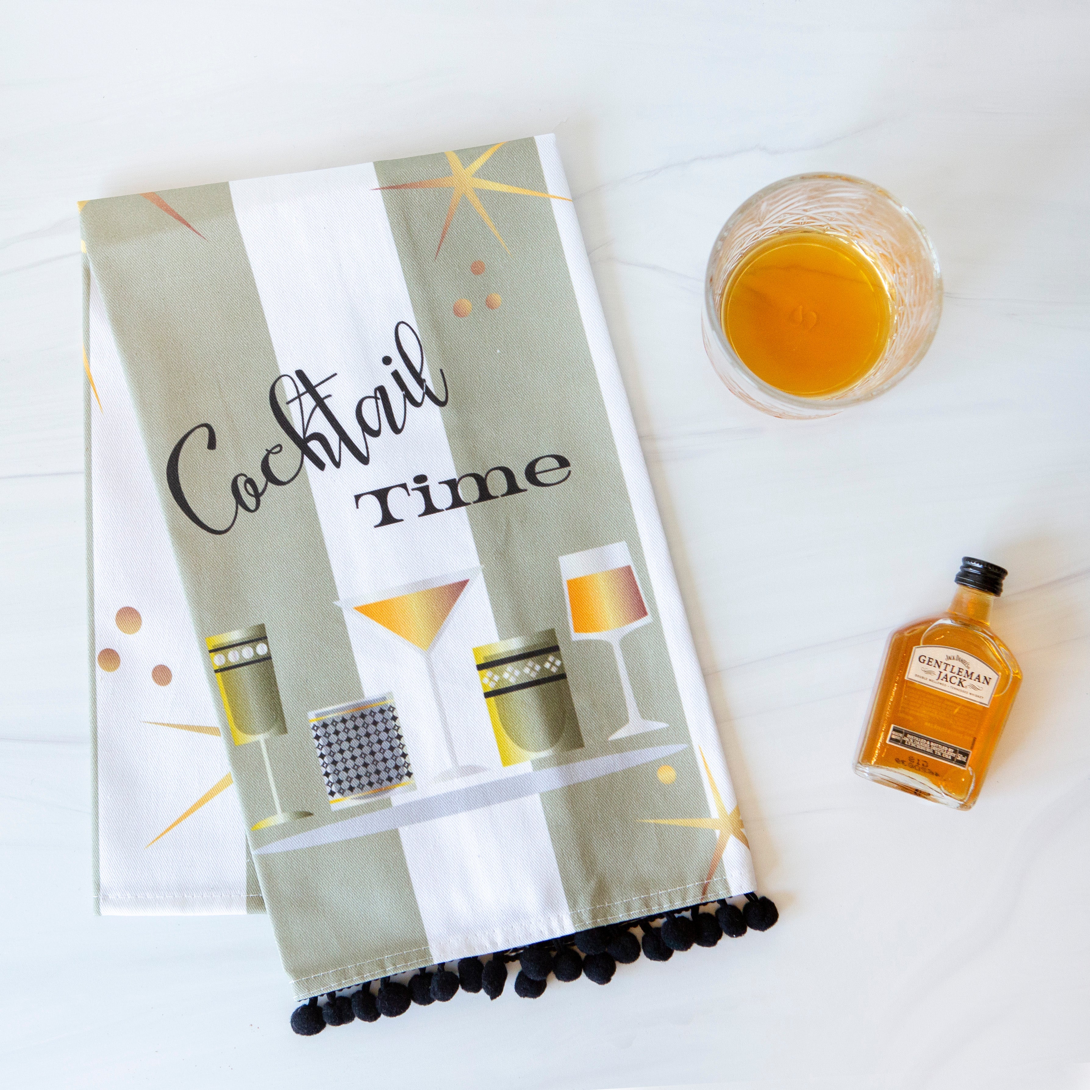 Cocktail Time Retro Bar Towel w/Trim