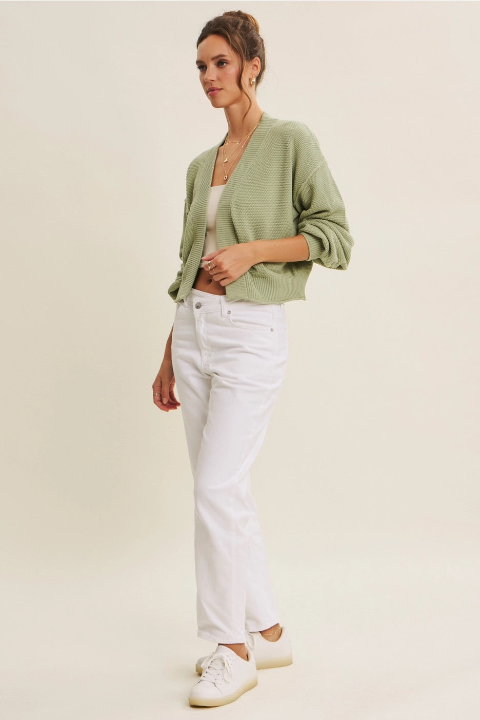 WAFFLE SWEATER CARDIGAN -PISTACHIO-MEDIUM