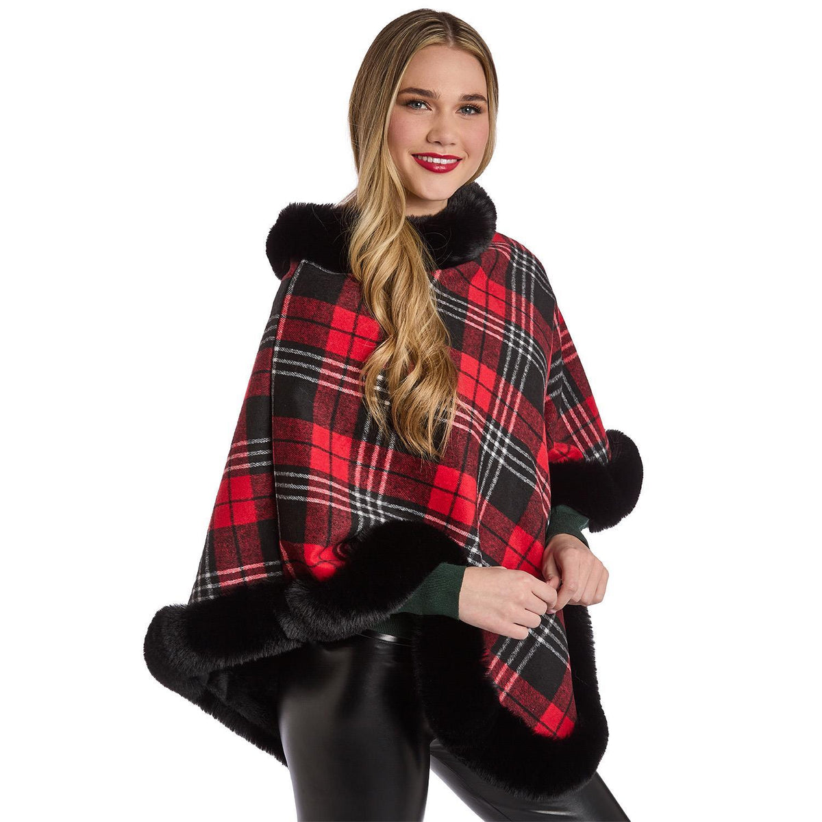 PLAID PONCHO O/S