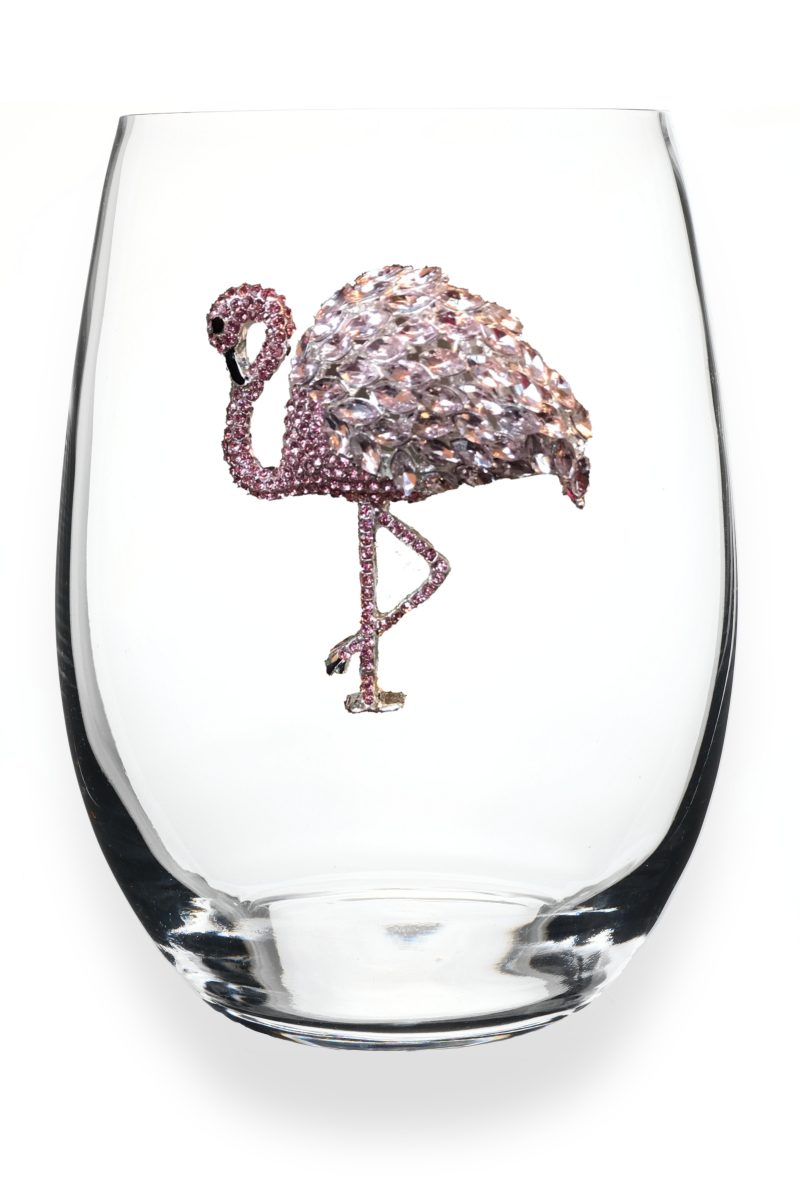Flamingo Jeweled Stemless Wine Glass