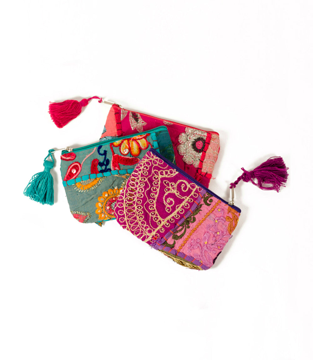 COLOR SPLASH EMBROIDERED COIN PURSE ASSORTED COLORS