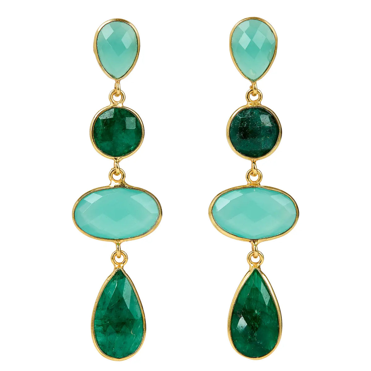 Chalcedony & Emerald Four Drop Earrings