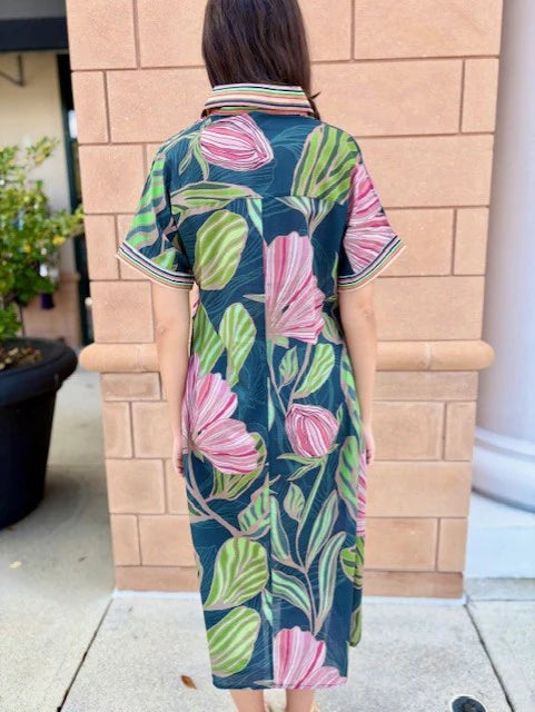 TALINA DRESS-GREEN/PINK-SMALL