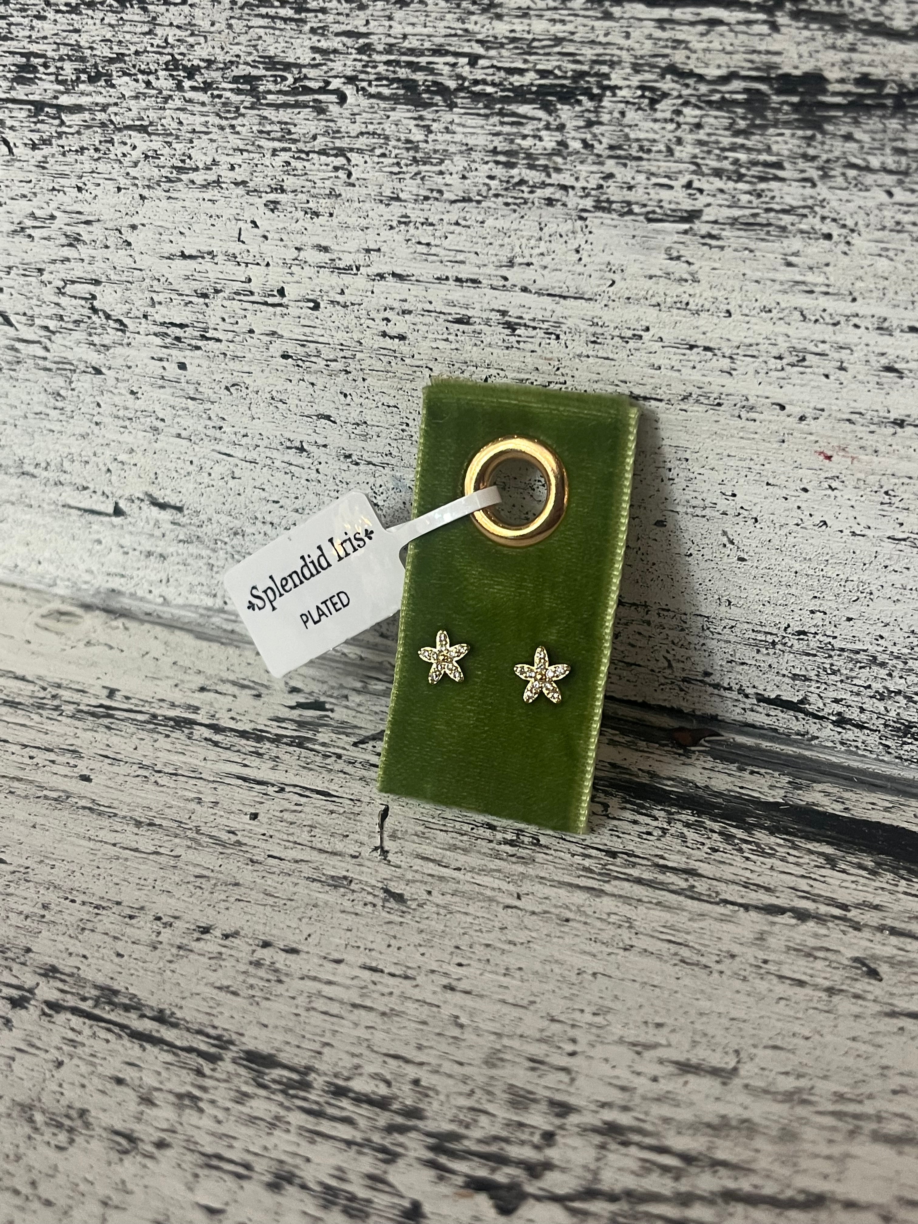 Earrings - Single Stud - Delicate Flower w/Aqua CZ Petal - Gold