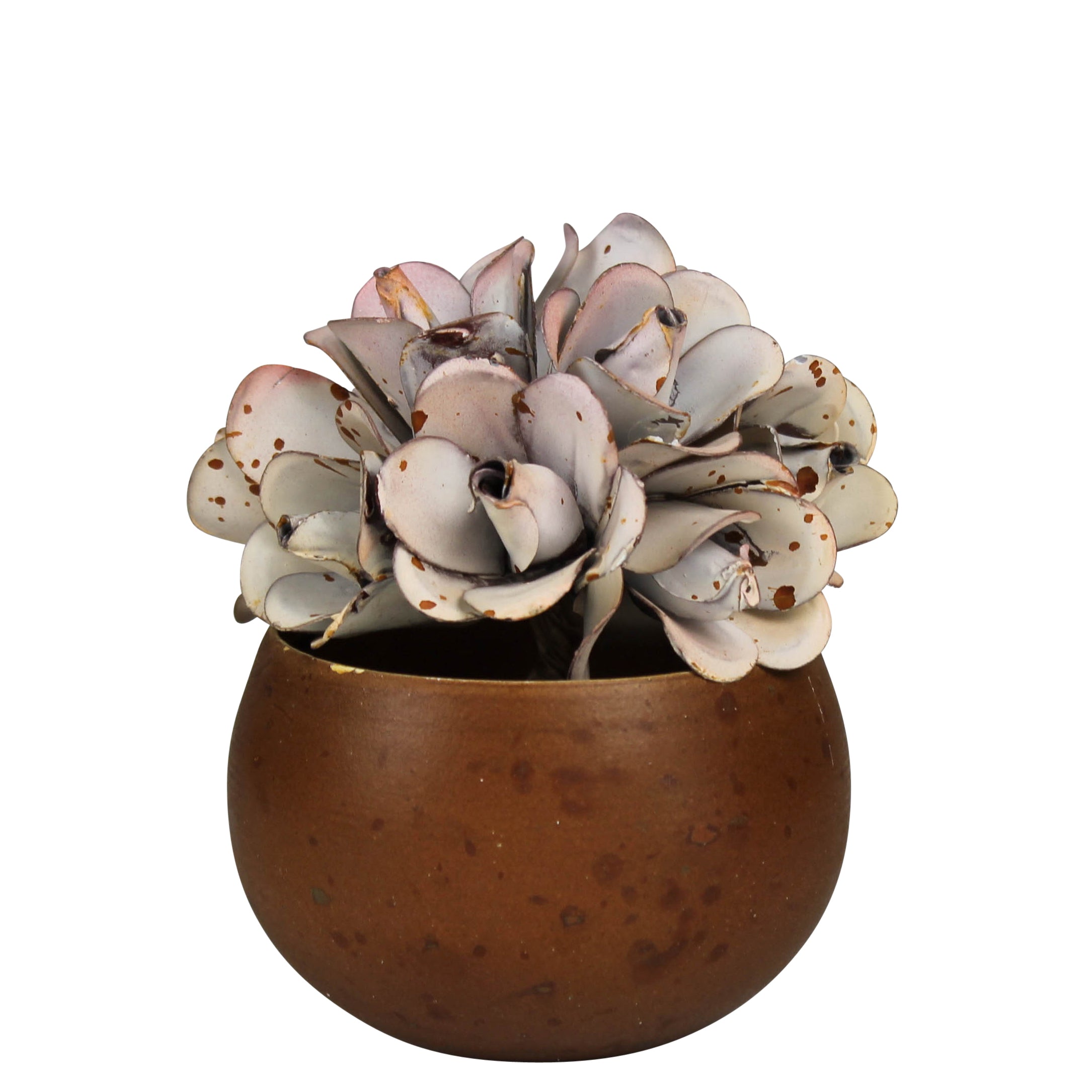 METAL POT W/PINK METAL FLOWERS