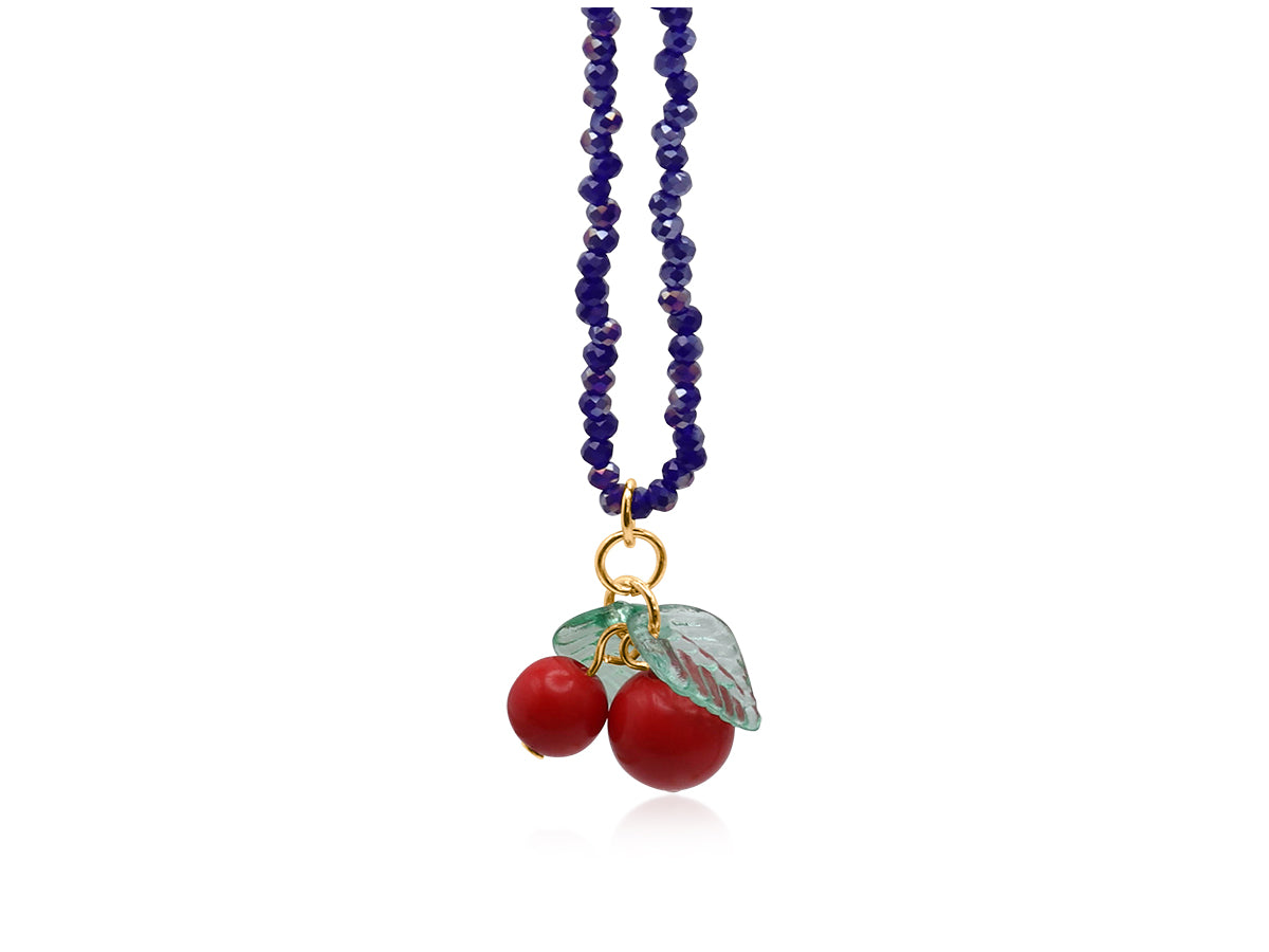Hortense Small Cherry Beaded Necklace - Navy