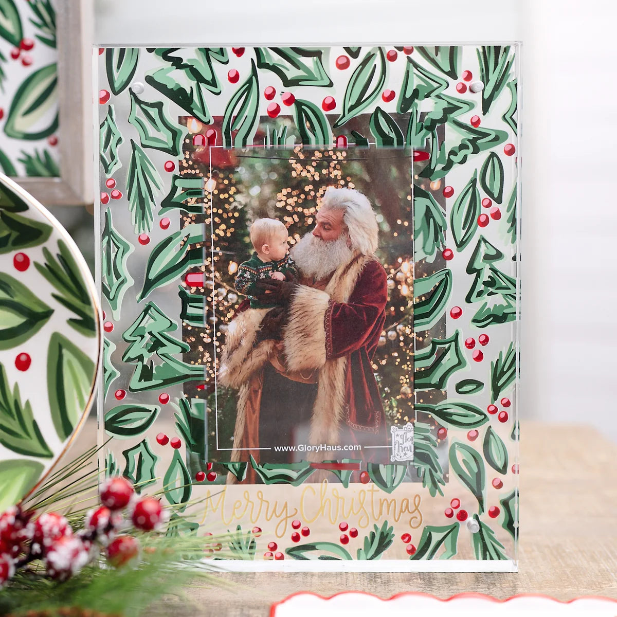 MERRY CHRISTMAS HOLLY ACRYLIC FRAME