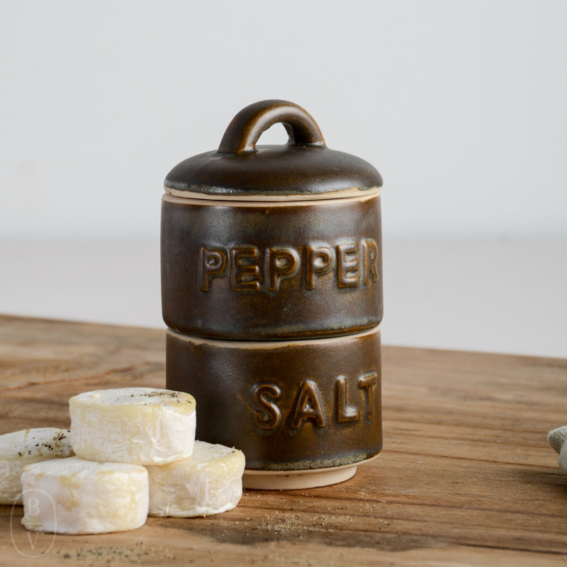 Stoneware Stackable Salt & Pepper Pots 3"x 5"