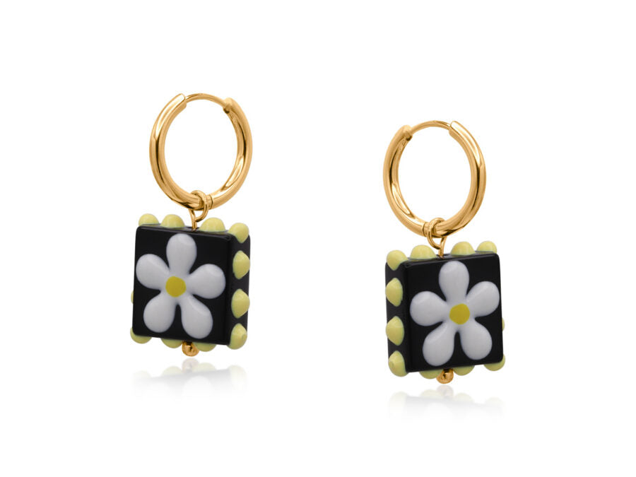 Mix Santa Fe Square Bead Charm Earrings