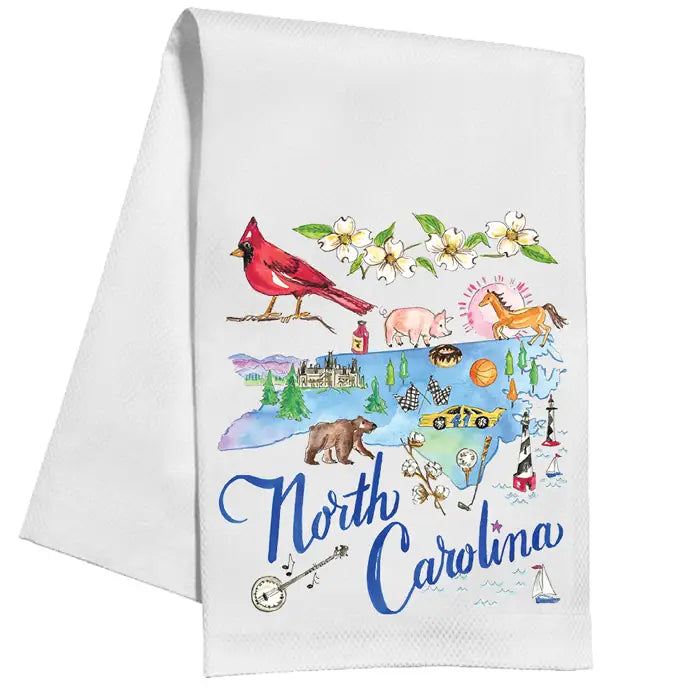 KITCHEN TOWEL- NORTH CAROLINA HANDPAINTED ICONS
