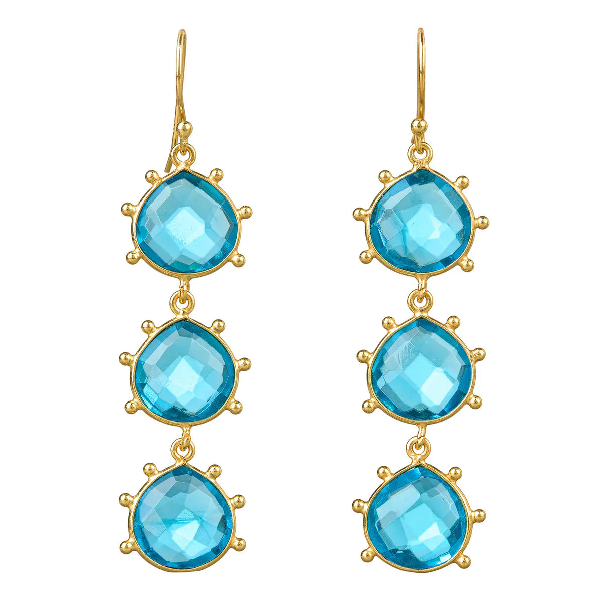 Blue Topaz Four Drops W/Gold Spikes