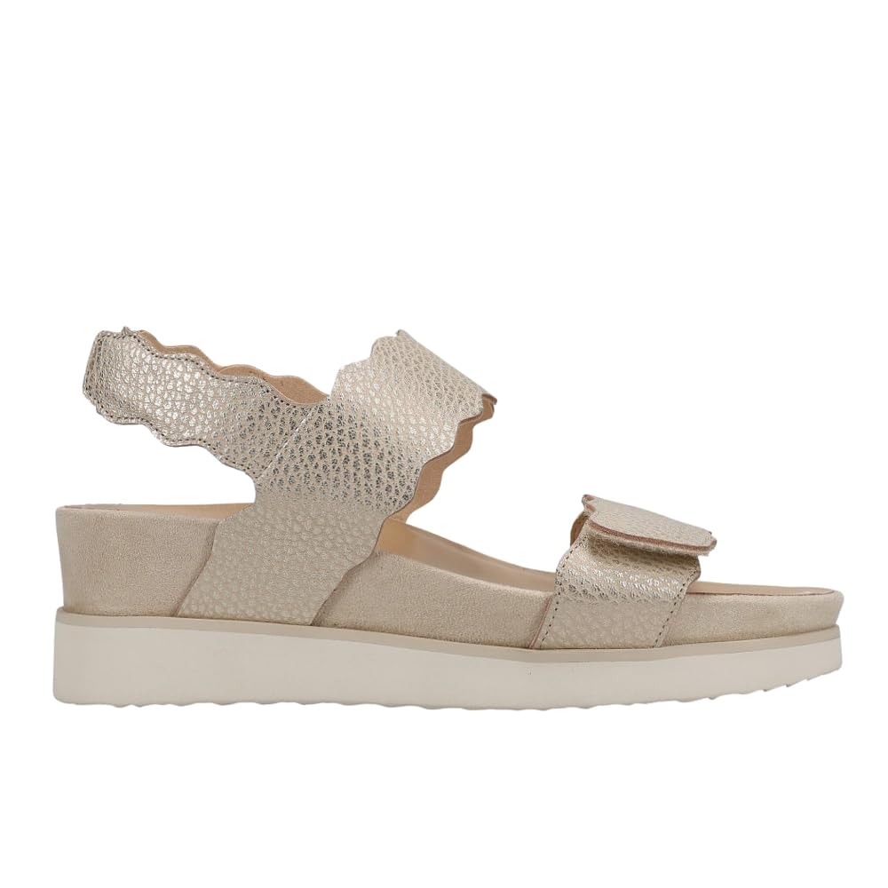 VanEli Ulani sandal in platino metallic with scalloped ankle strap and platform sole, side view