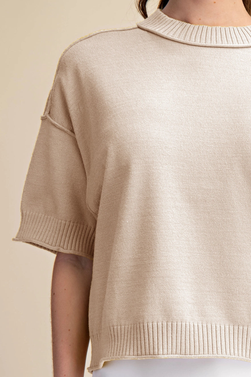 Relaxed Sweater Crew-Neck Mid Sleeve - Beige - Medium