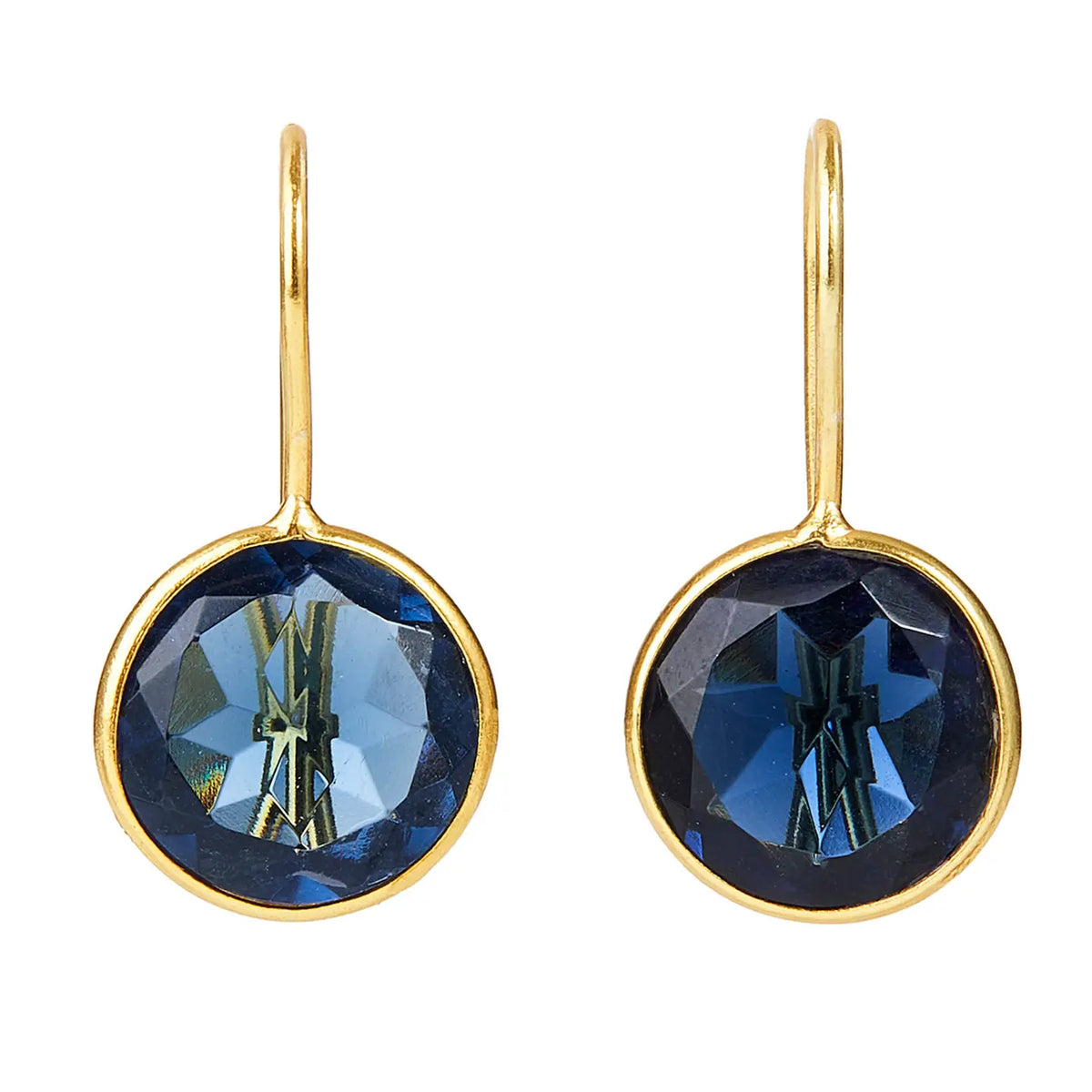 Blue Topaz Round Bezel Gemstone Earrings