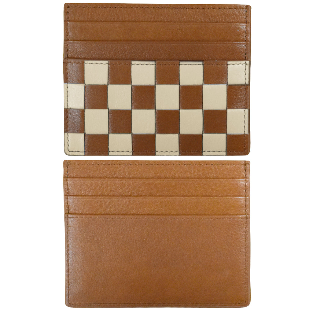 Checkerboard Card Case - Saddle/Stone