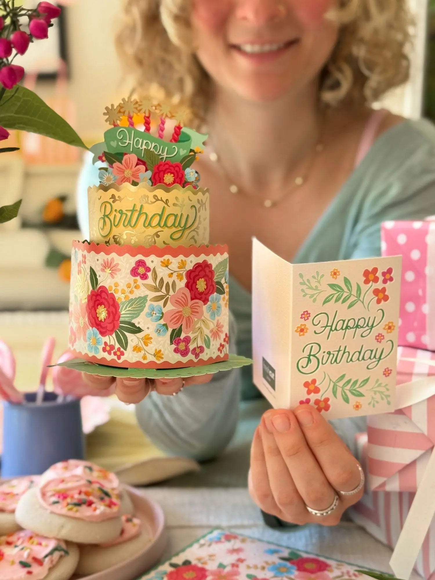 Mini Blooming Birthday Cake Greeting Card