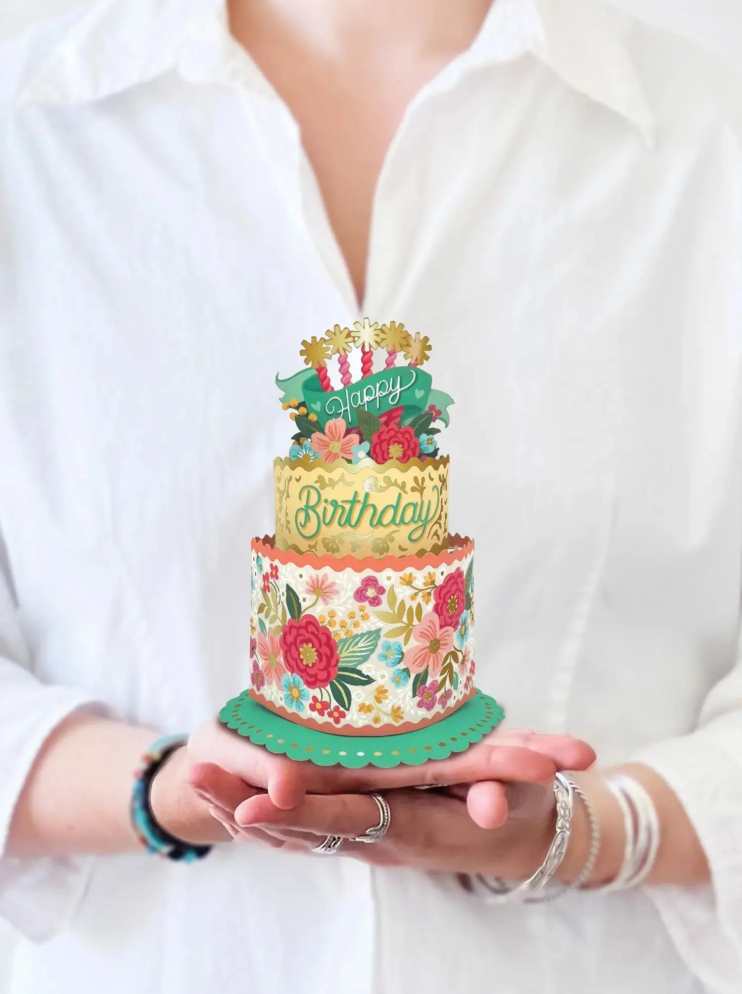 Mini Blooming Birthday Cake Greeting Card
