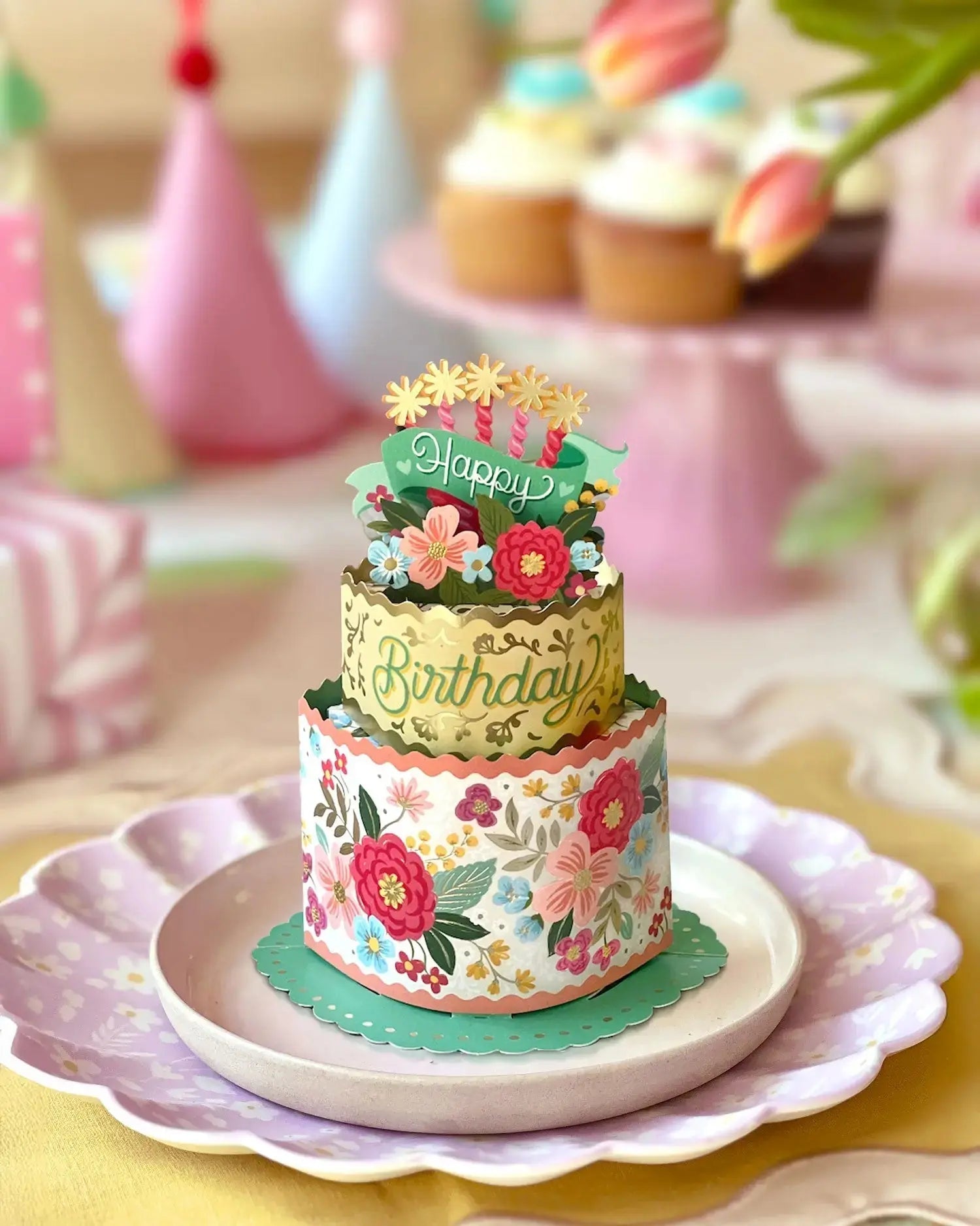 Mini Blooming Birthday Cake Greeting Card