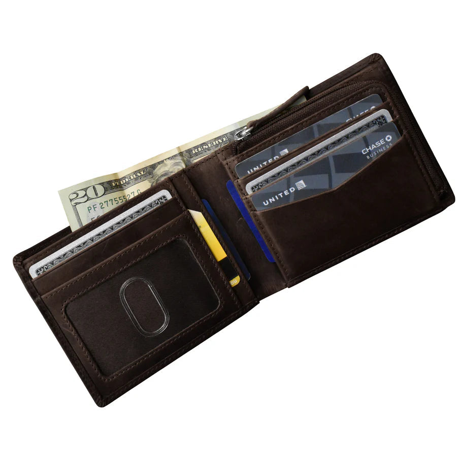 Men's Wallet Bifold w/Zip Pocket - Chocolate