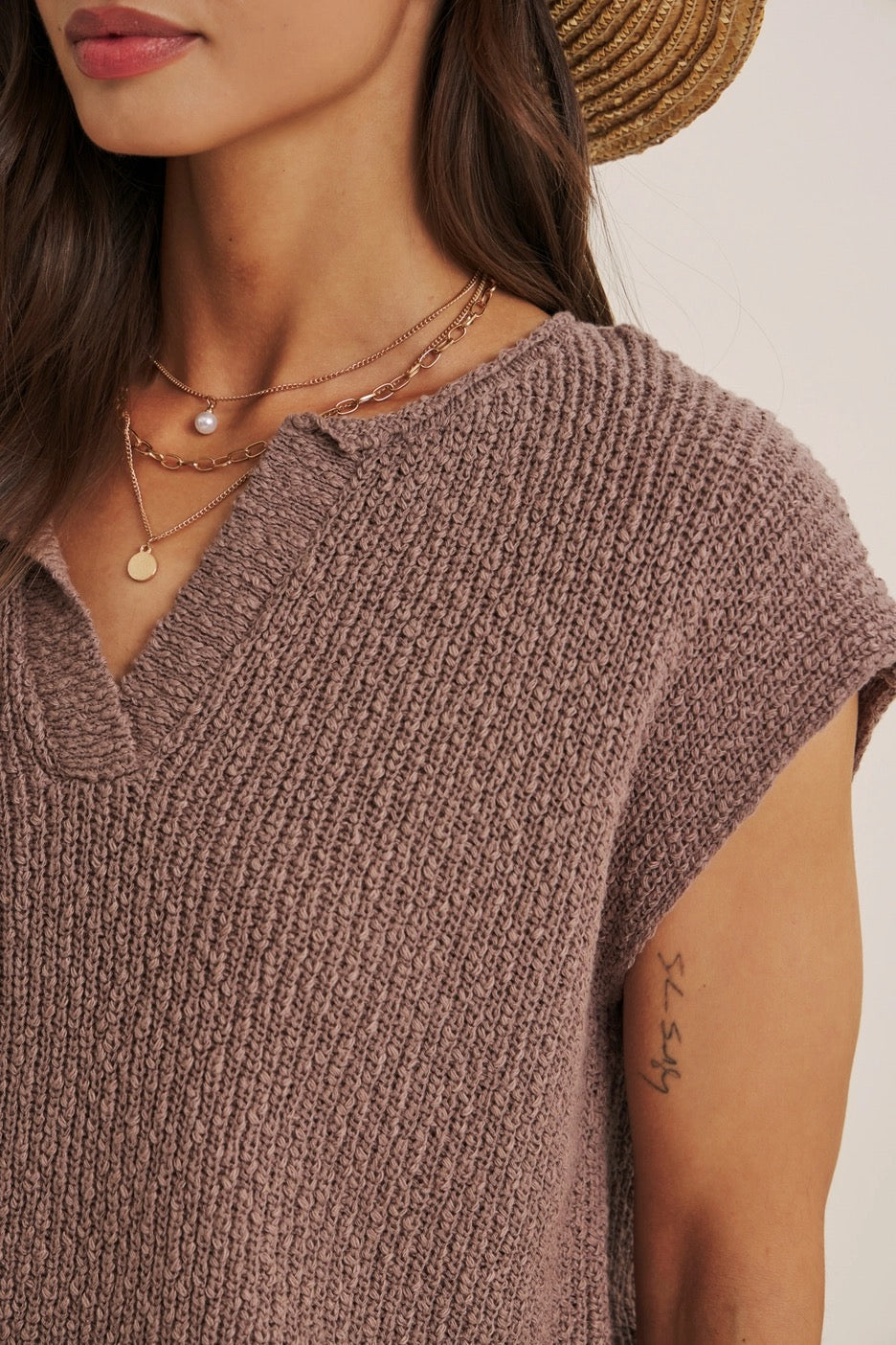 COTTON SLUB SLEEVELESS SWEATER-MOCHA-SMALL