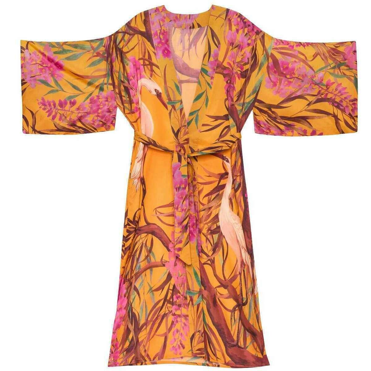 Oriental Crane Kimono Jacket - Ochre/Yellow