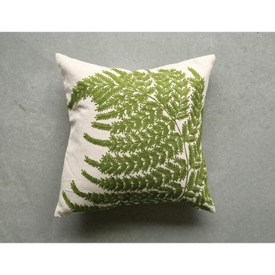 Square Cotton Pillow w/Fern Fronds Embroidery