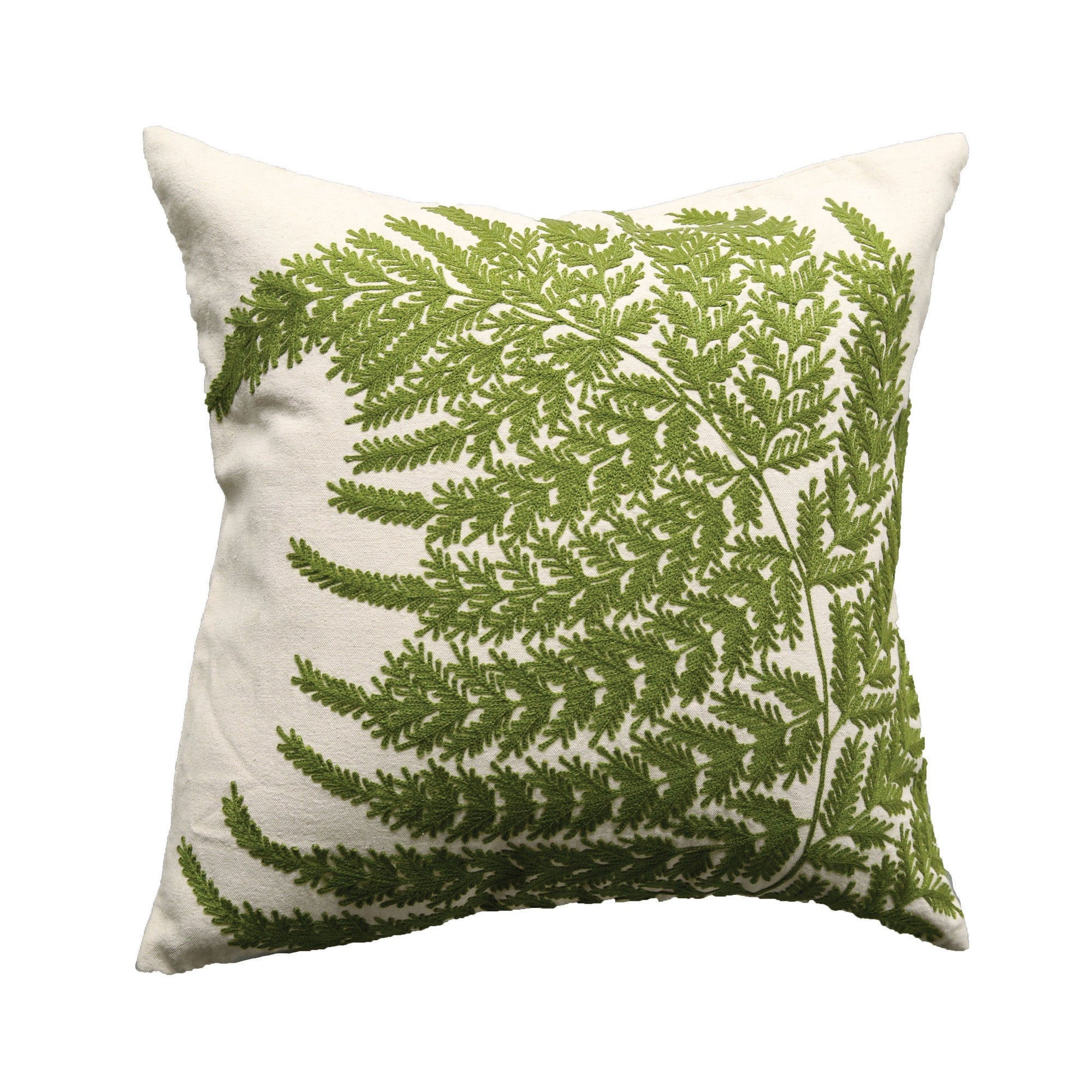 Square Cotton Pillow w/Fern Fronds Embroidery