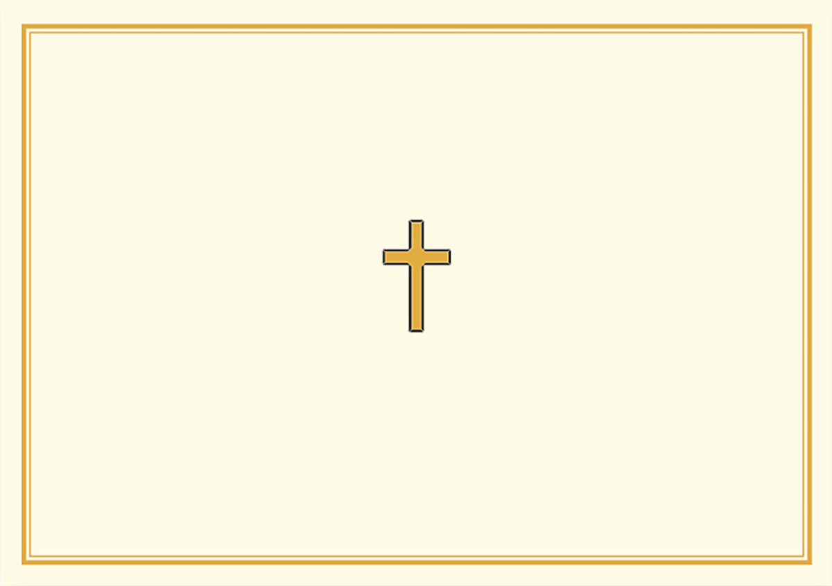 Gold cross note card with cream background and gold border, Peter Pauper Press