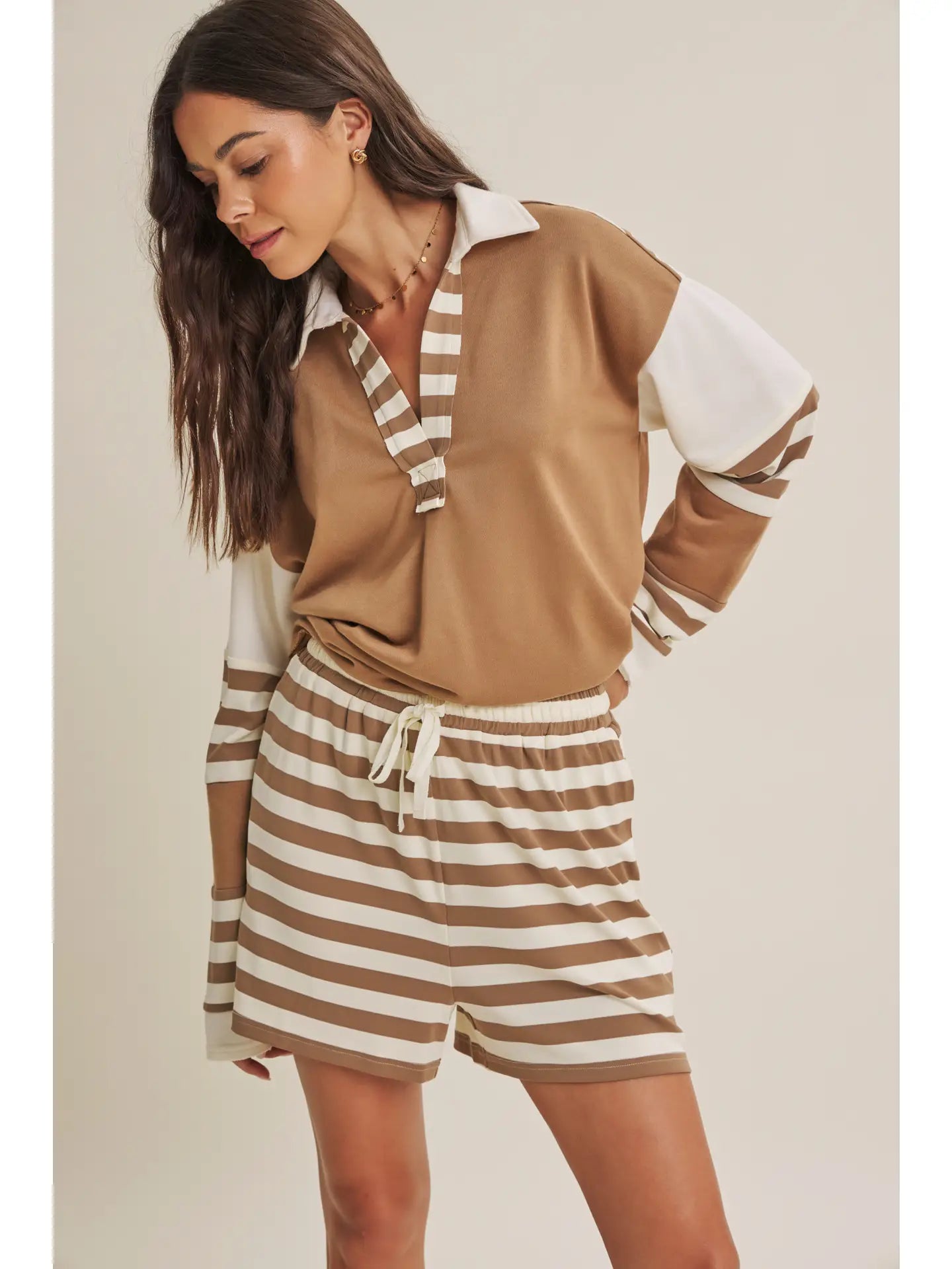 COASTAL STRIPE FRENCH TERRY TOP-LATTE-MEDIUM