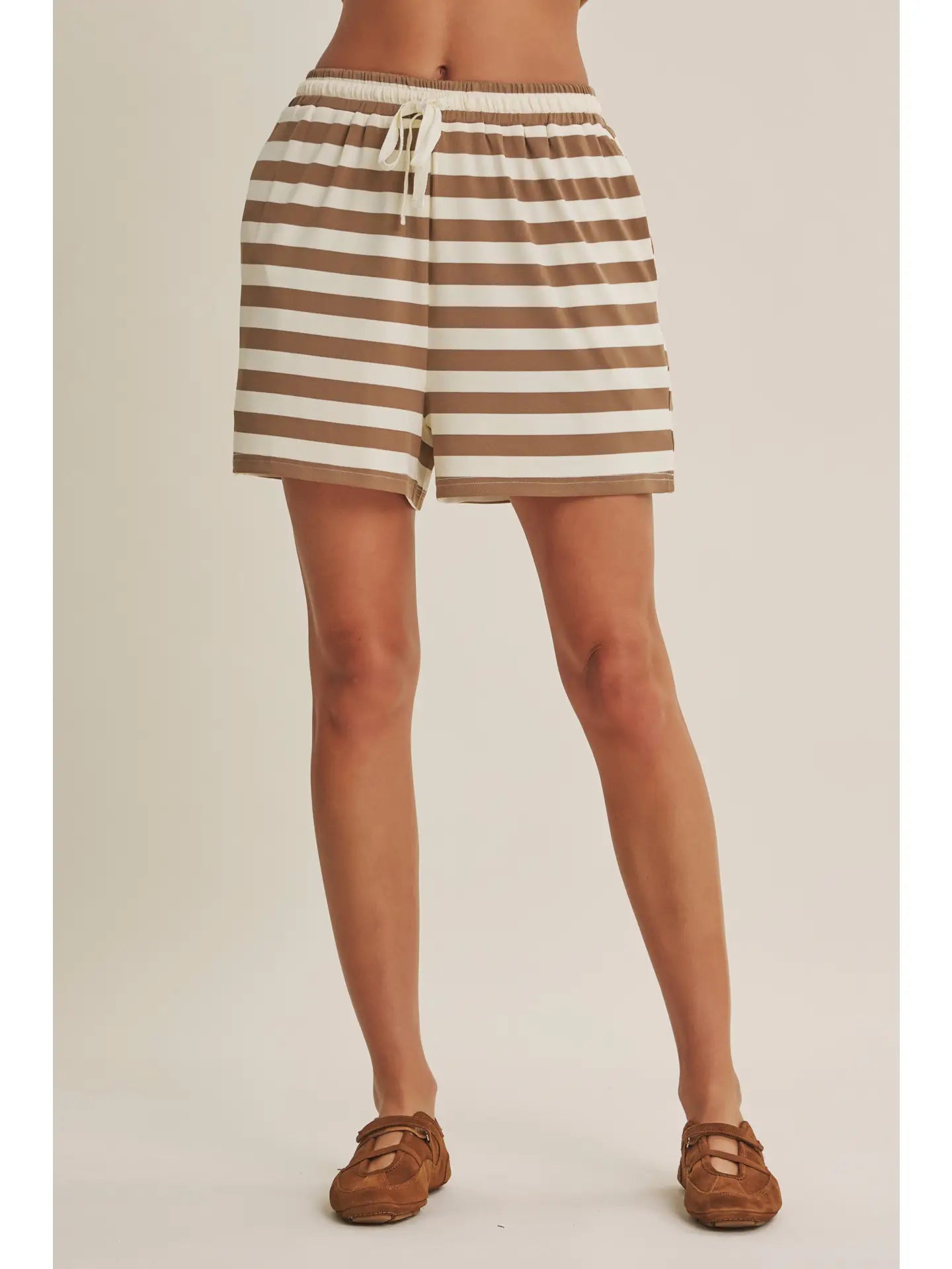 COASTAL STRIPE FRENCH TERRY SHORTS- LATTE- SMALL