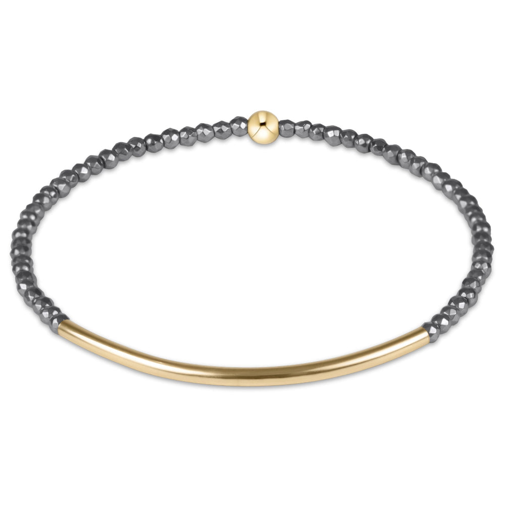 eNewton Bliss Bar bracelet with faceted hematite beads and curved gold bar accent