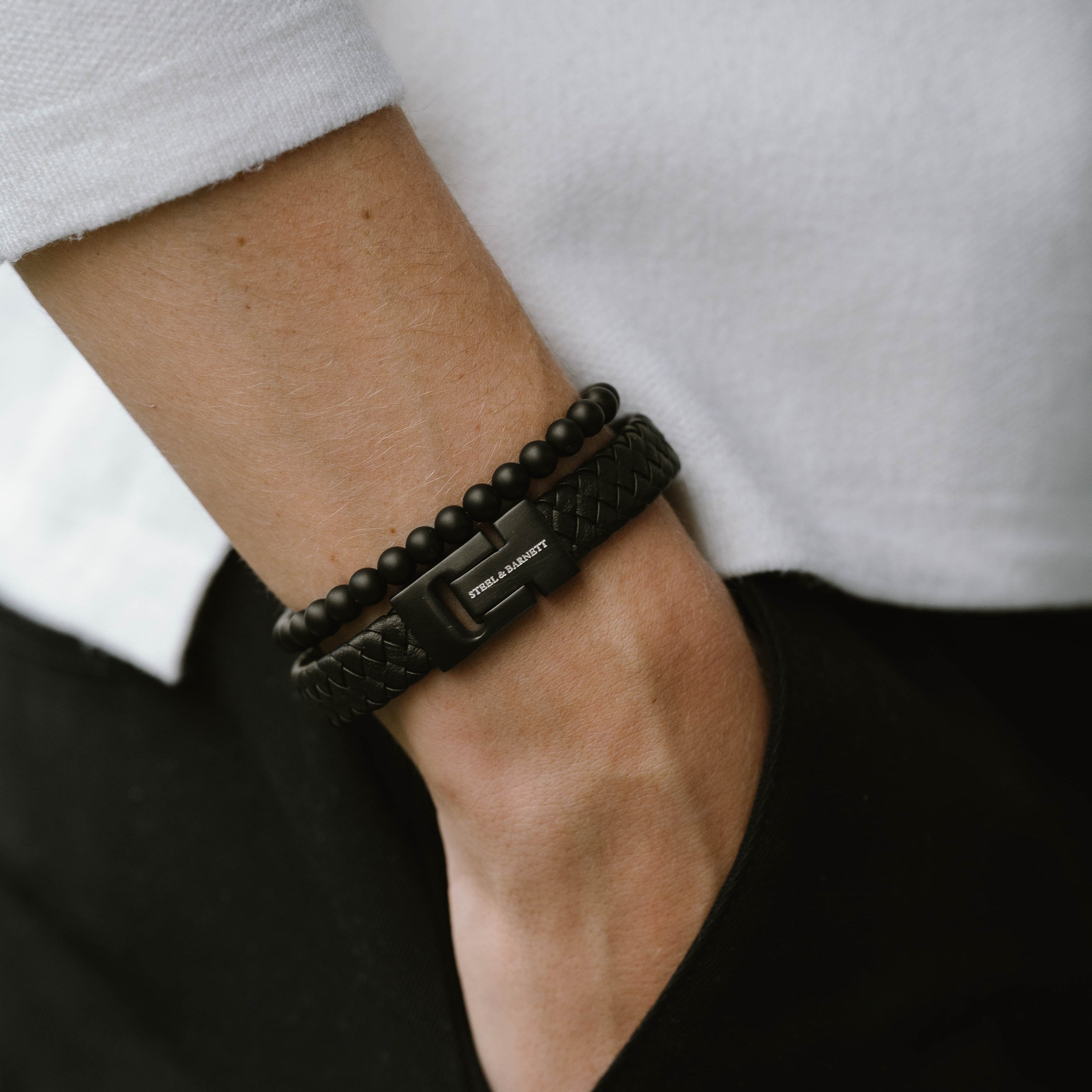 LEATHER BRACELET-HARRISON-BLACK-LARGE