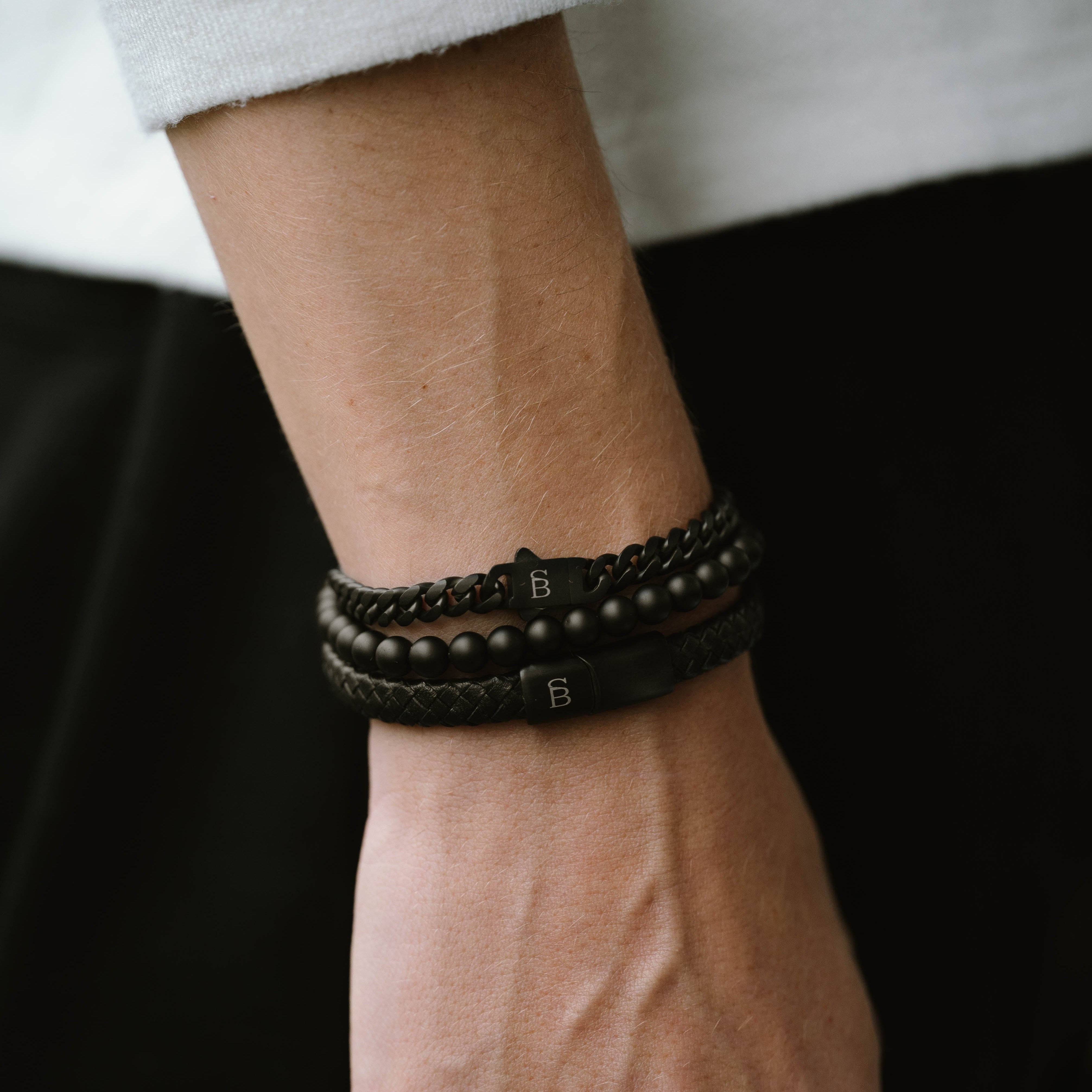 Leather Bracelet Riley - Black - Lg.