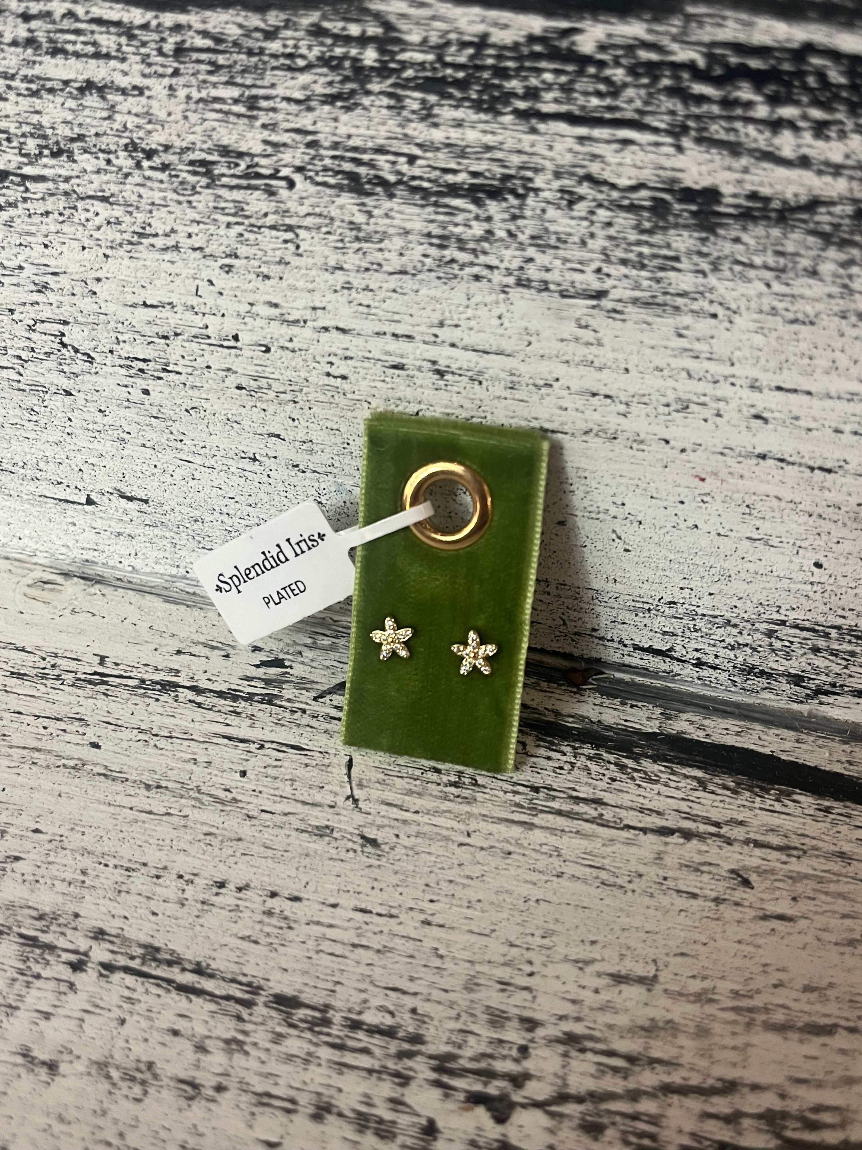 Earrings - Single Stud - Delicate Flower w/Aqua CZ Petal - Gold