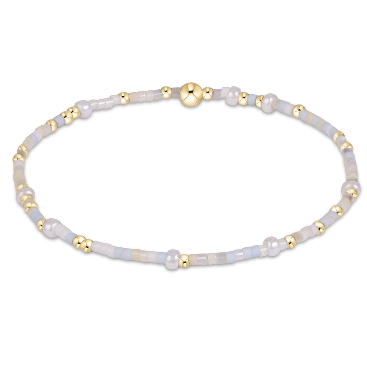eNewton Hope Unwritten bracelet in Daydreaming with blue-lavender seed beads, freshwater pearls, and gold accent beads