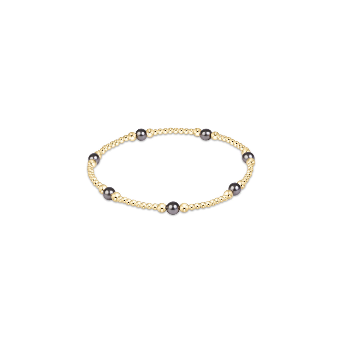 eNewton gold beaded stretch bracelet with evenly spaced dark grey pearl accents