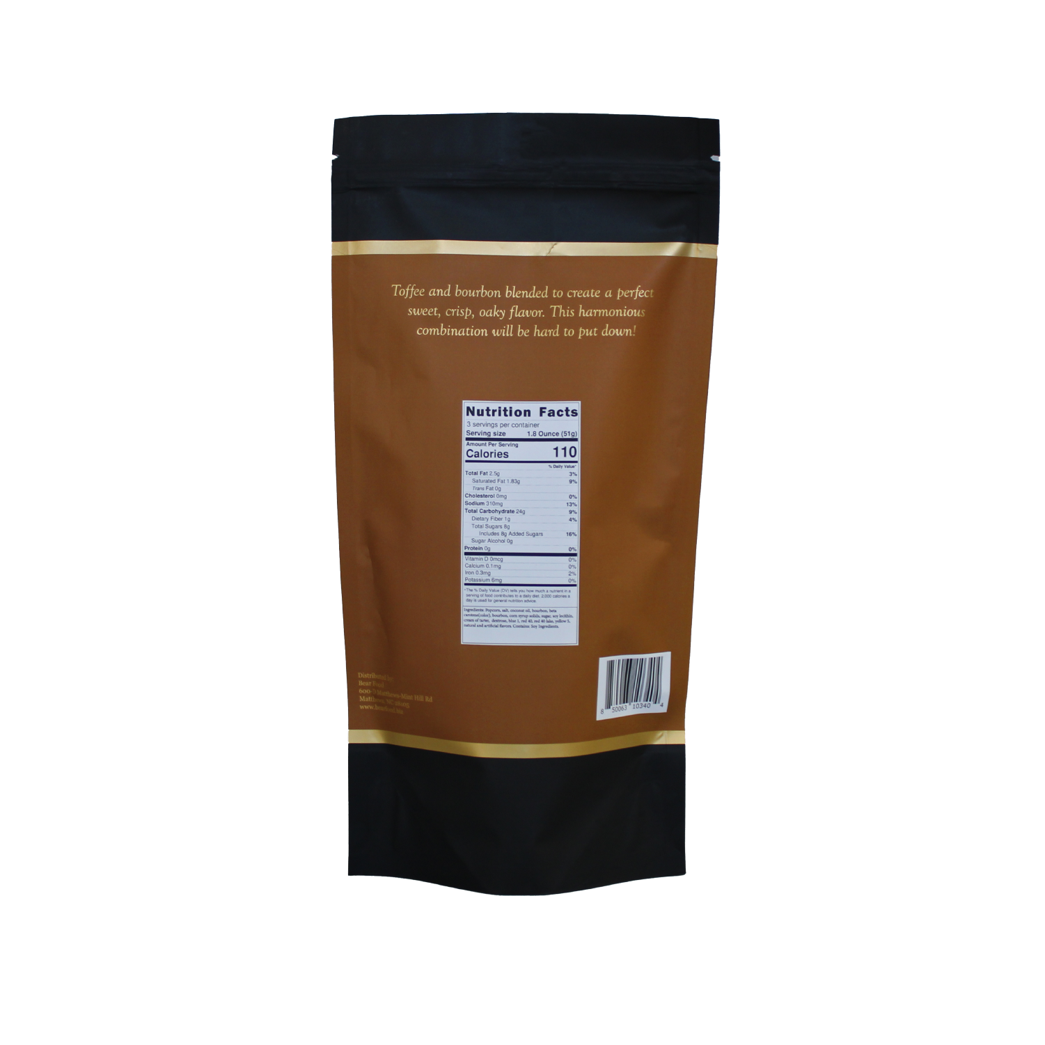 BEAR FOOD GOURMET POPCORN-BOURBON TOFFEE-5.5 OZ POUCH