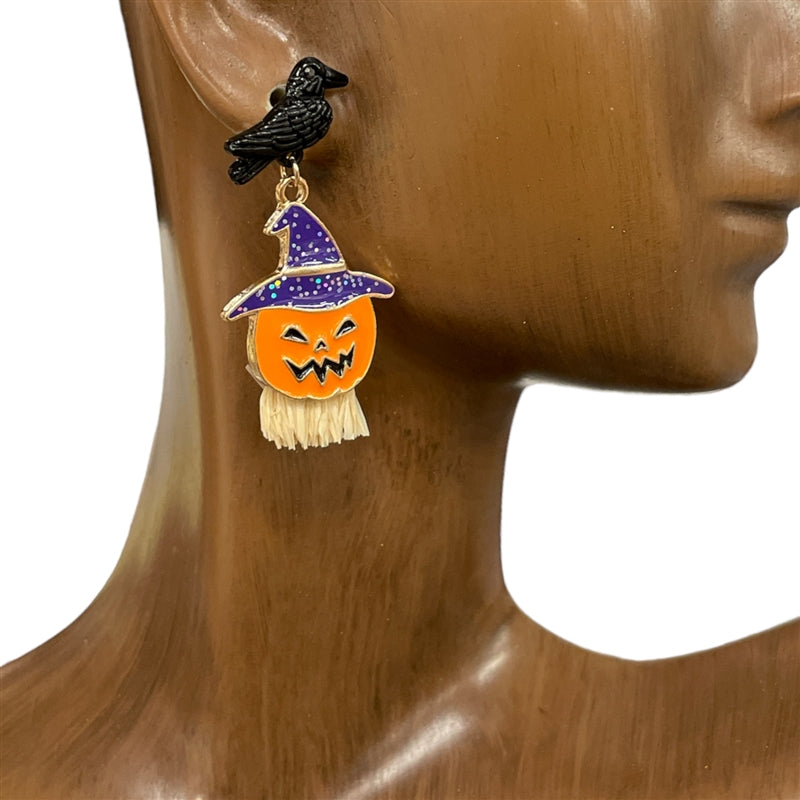 Evil Pumpkin w/Raven Earrings