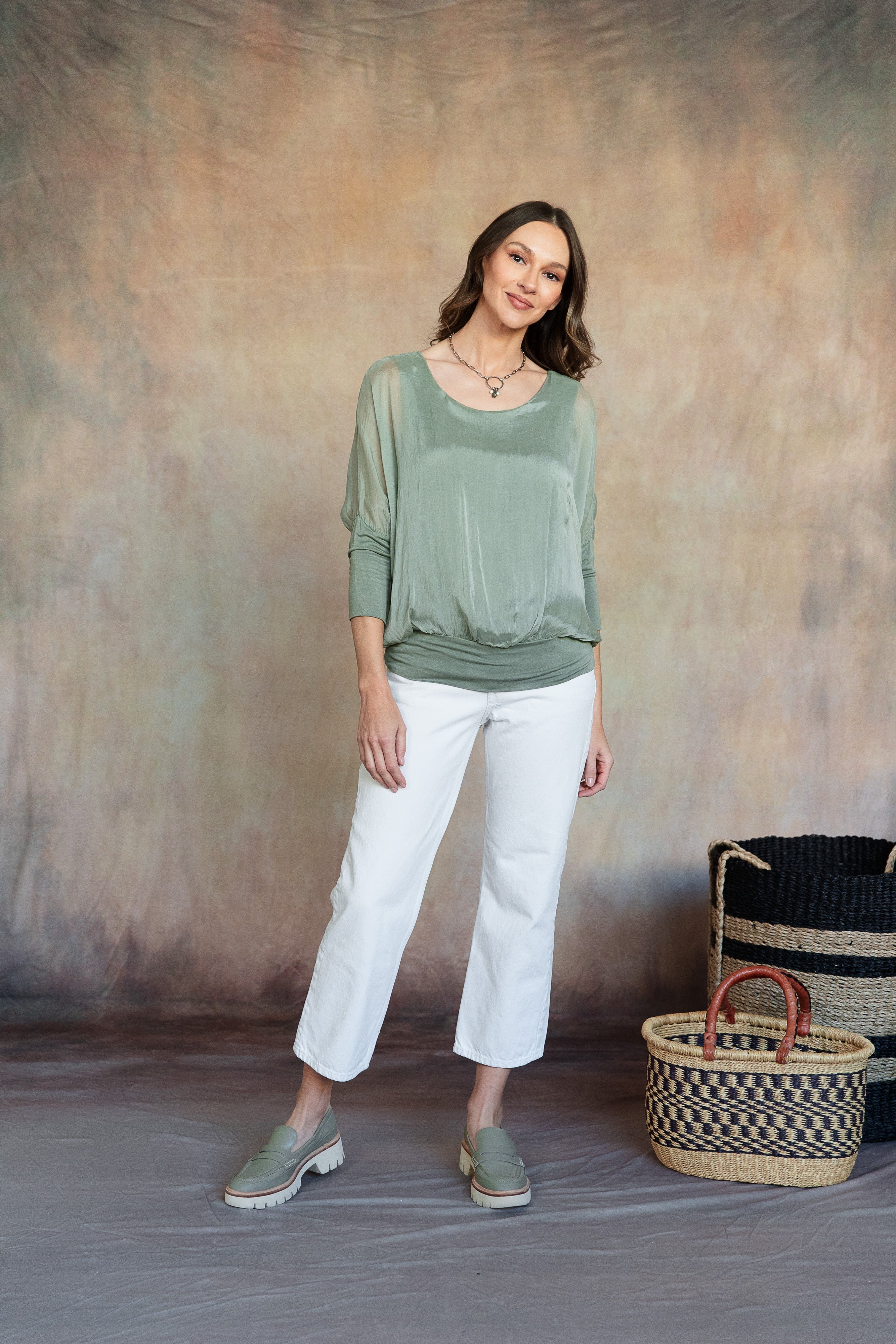 CASSANDRA SILK TOP-SAGE-O/S