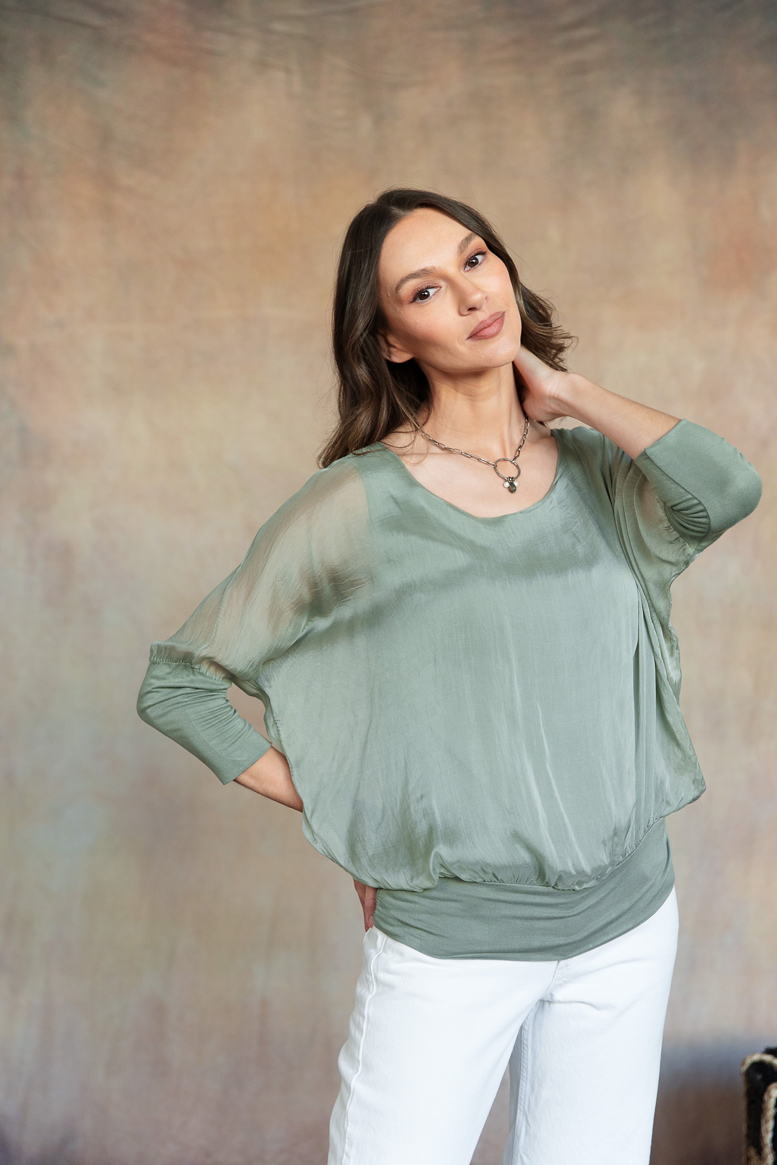 CASSANDRA SILK TOP-SAGE-O/S