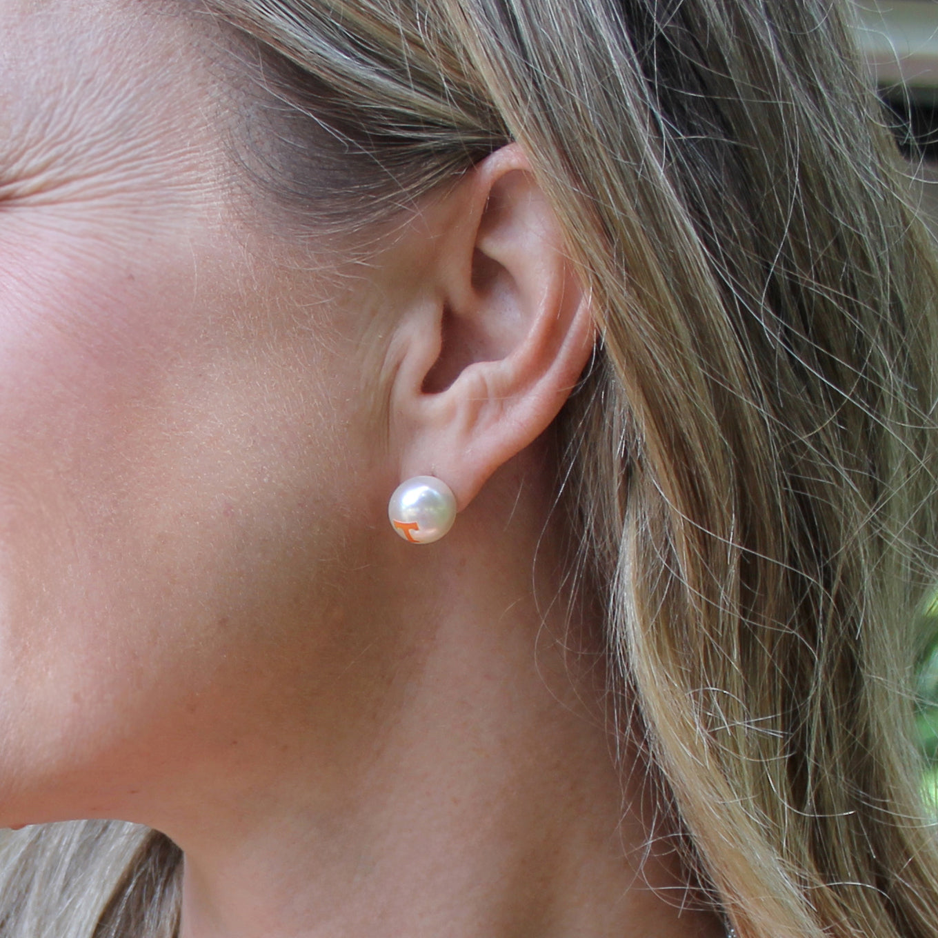 Clemson Logo Pearl Stud Earrings