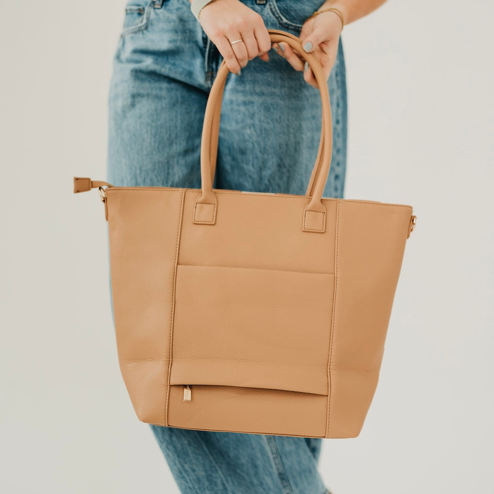 COURTNEY CHECKERED TOTE - WOVEN CHECKERED TAN